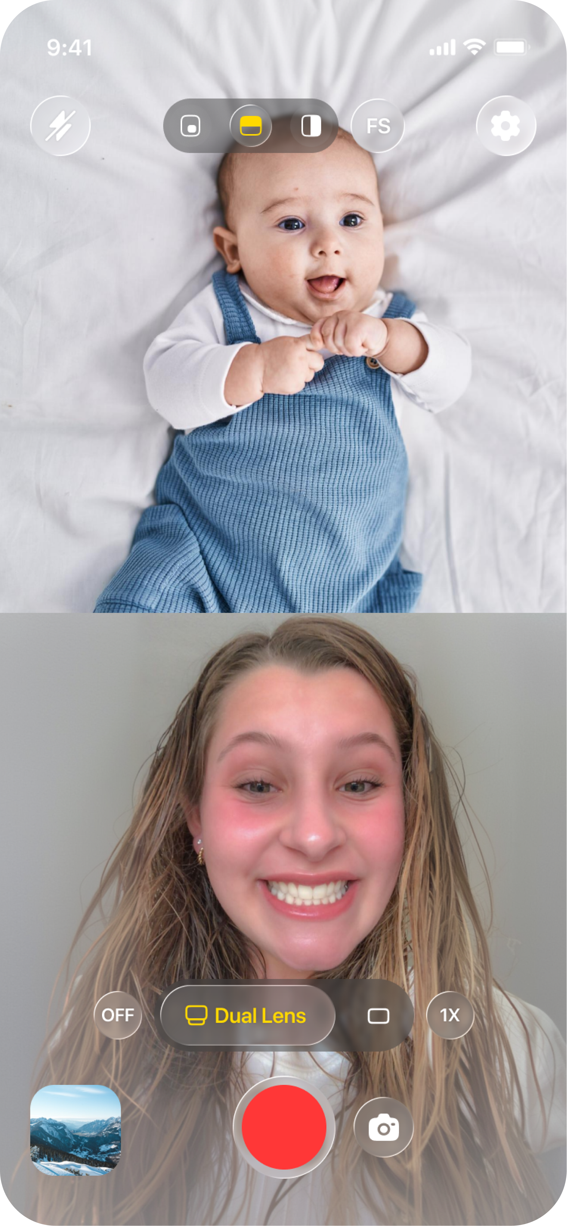 Flexible layouts screen showing PiP and split modes